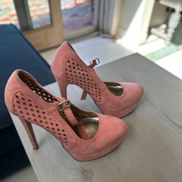 🌸 Pink Suede Cutout Platform Heels | Stiletto Pumps | Size 8 - Picture 3 of 10